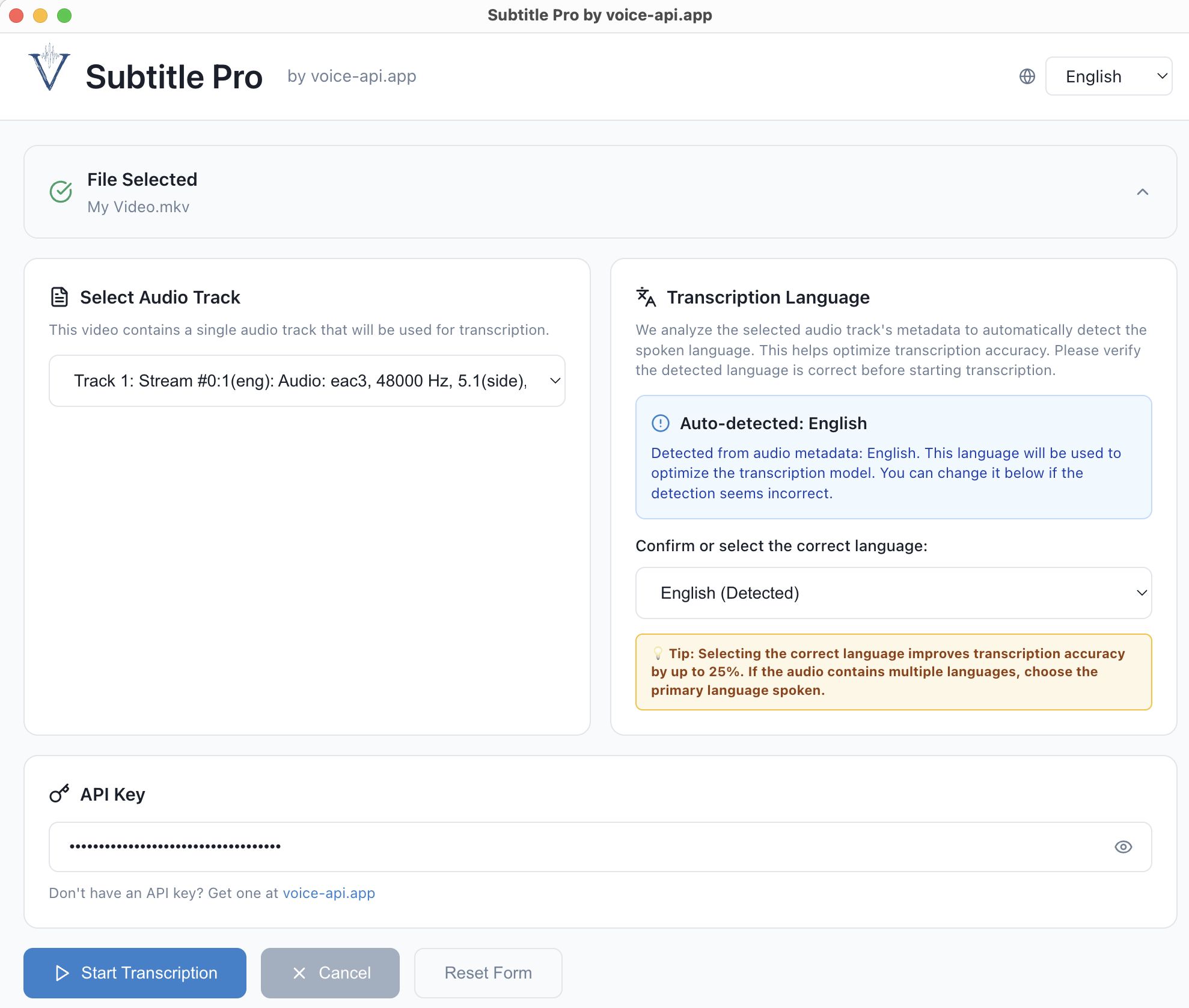 Subtitle Pro Audio Track Selection