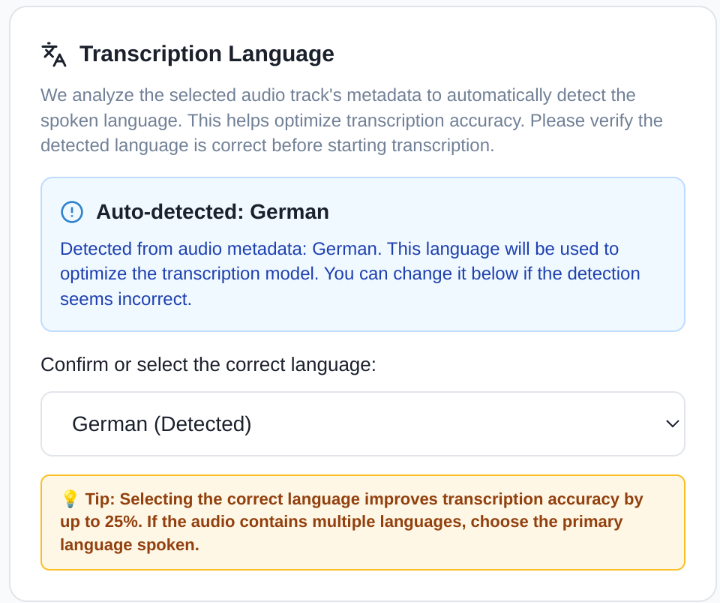 Screenshot: Language Selection
